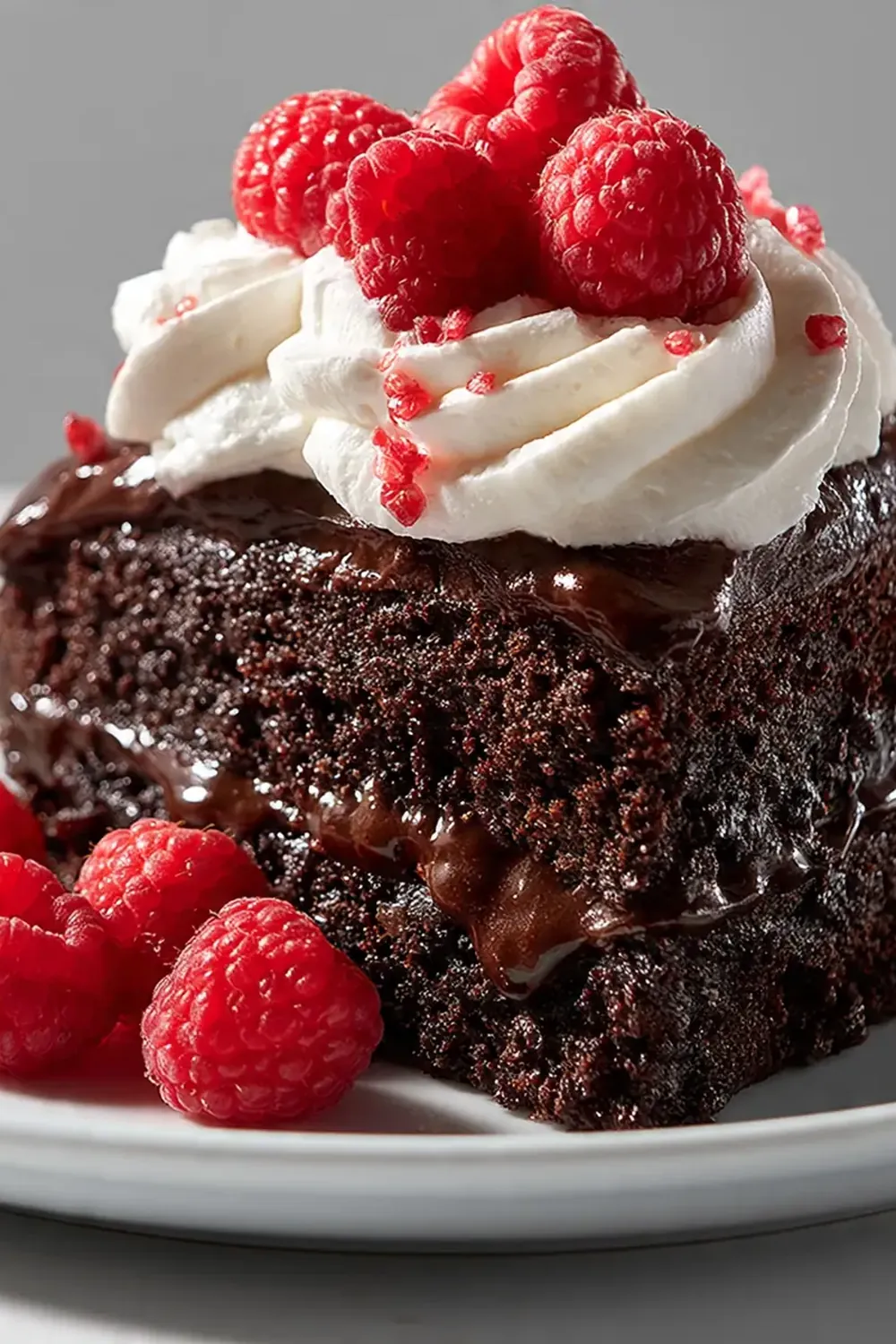 Decadent Chocolate Cake with Raspberries and Cream