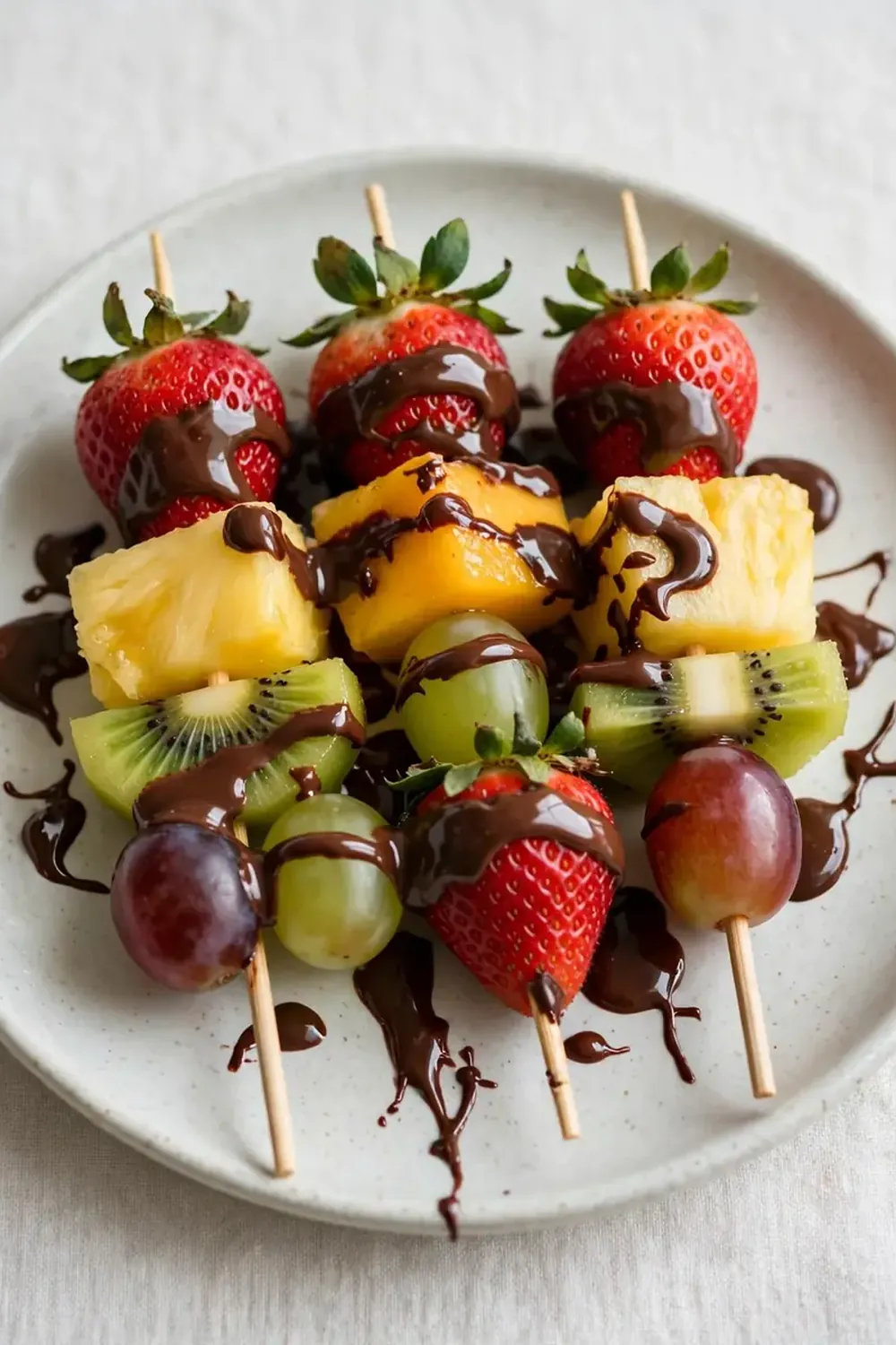 Drizzled Fruit Skewers with Chocolate Sauce
