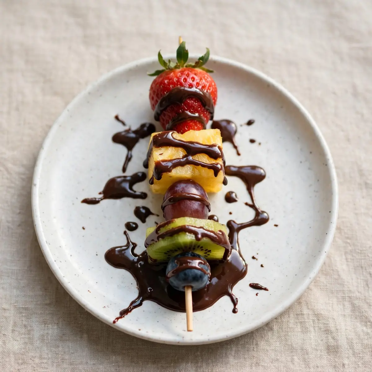 Drizzled Fruit Skewers With Chocolate Sauce