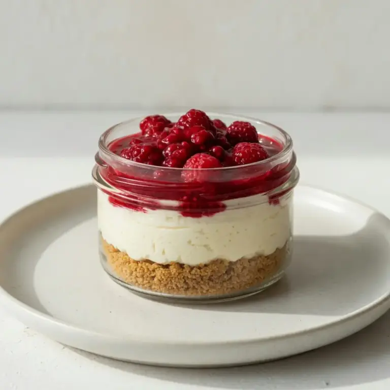 No Bake Cheesecake In A Jar With Raspberry Sauce